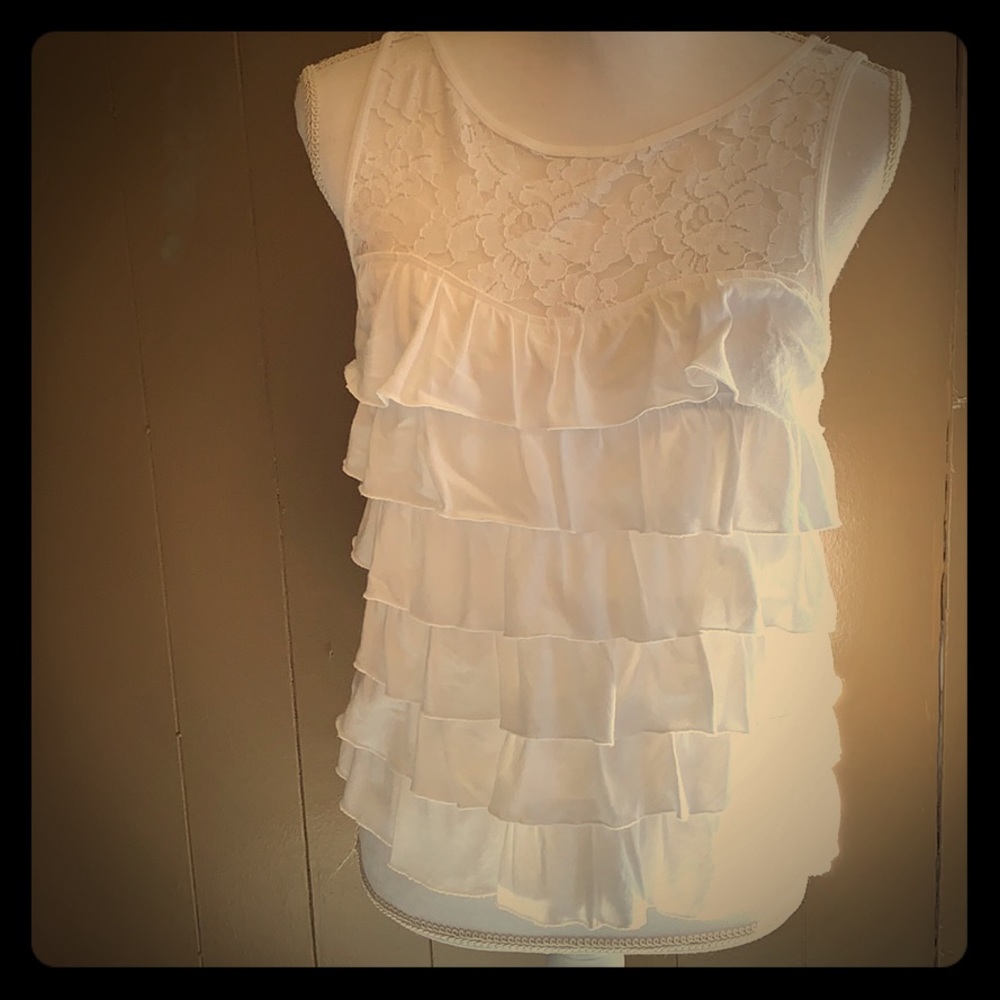 White Hollister lace and ruffle tank.